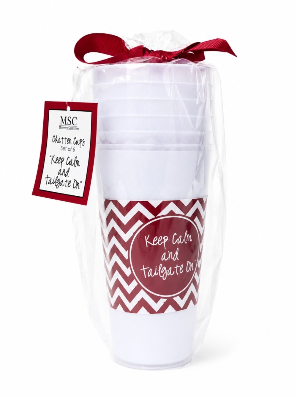 6PK NWT Mainstreet Collection Keep Calm & Tailgate On Chatter Cups Red & White